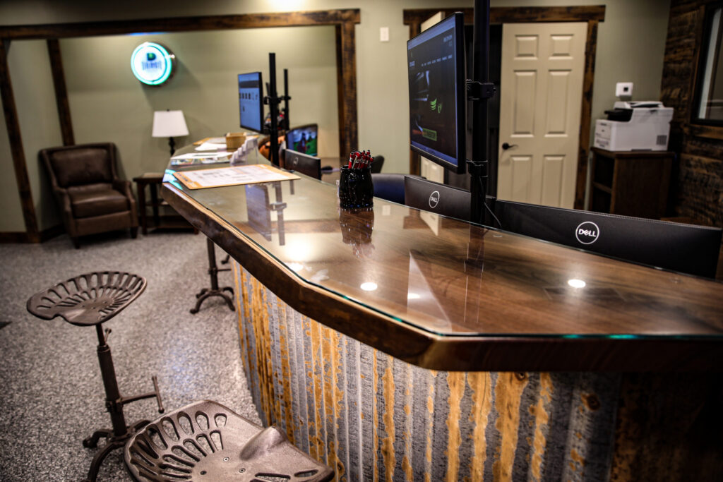 Close-up of reclaimed wood countertop grain
